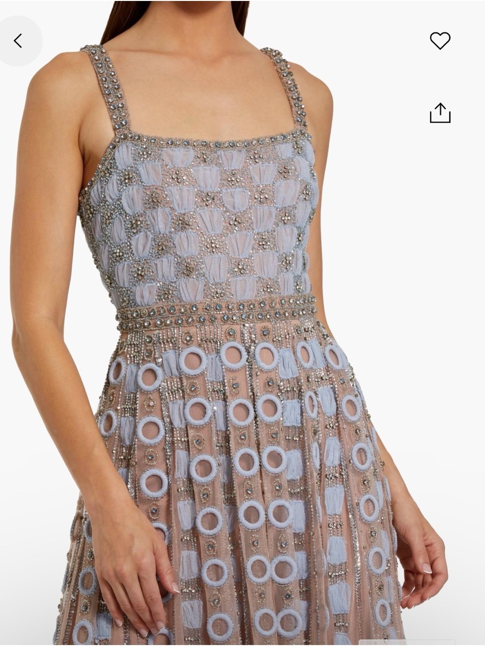 Mac Duggal embroidered mesh a-line Taupe Dress with Light Blue Appliqué